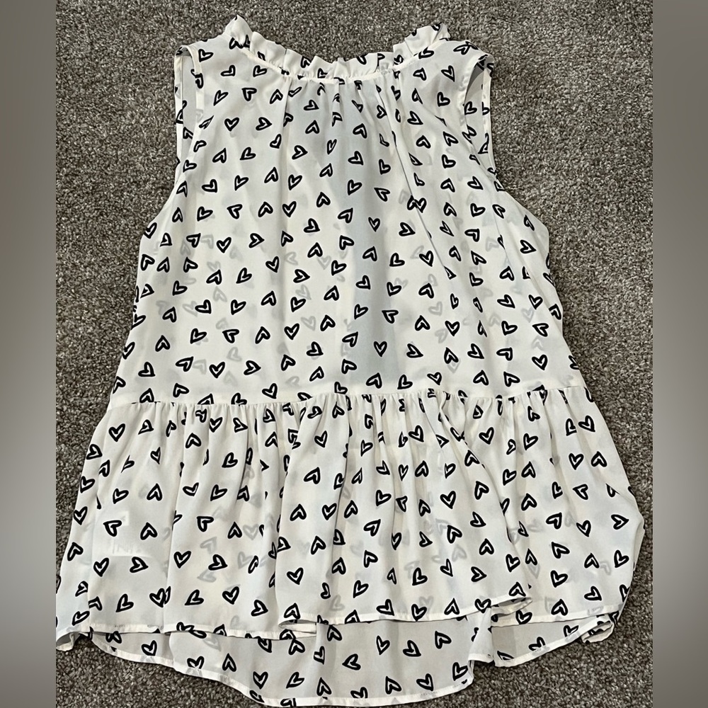 LOFT Black and White Heart Print Peplum Blouse